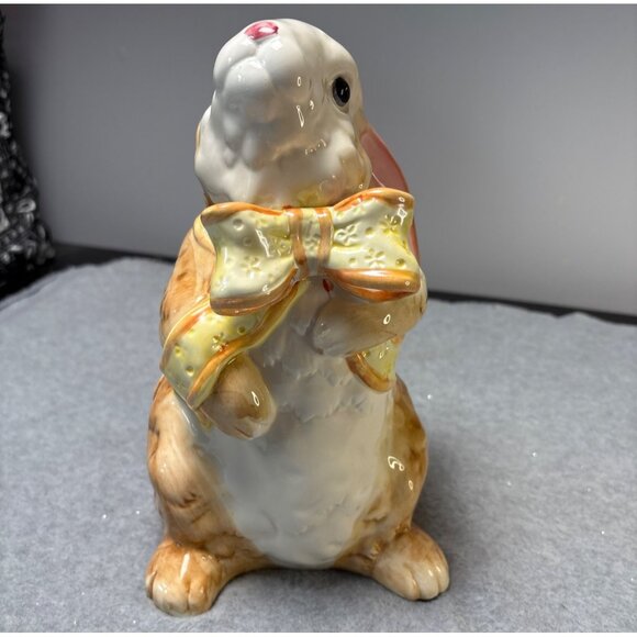 Ceramic Bunny Figurine with Bow - 10" Tall - Adorable Rabbit Home Decor - Picture 4 of 9